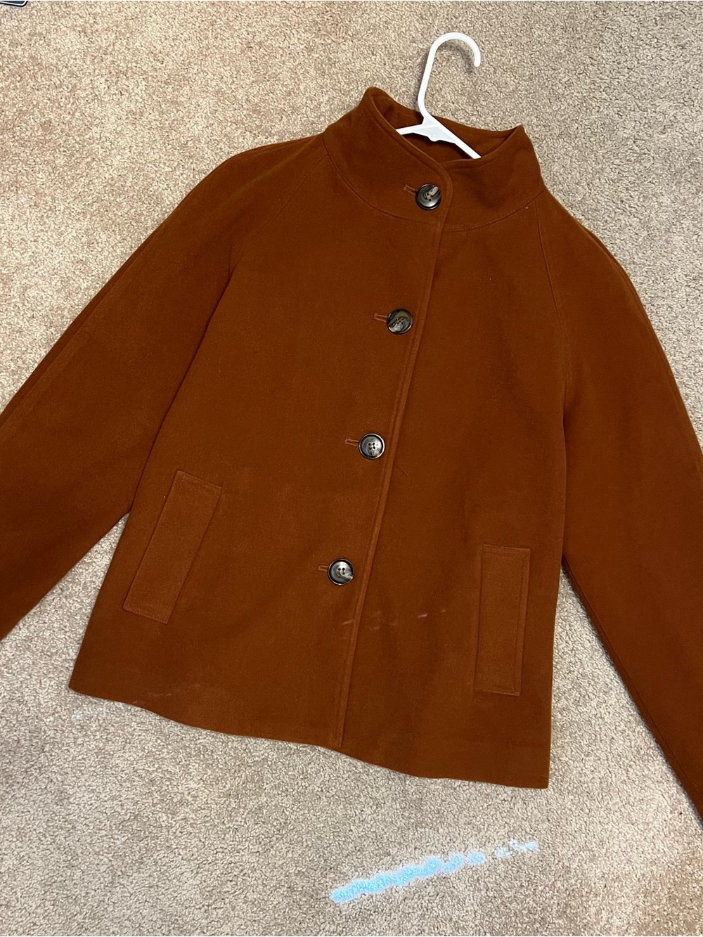 Evan Picone Rust Brown Stand Collar Pea Coat